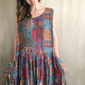 🌻 Vintage 1990s Patchwork Boho Maxi Hippie Dress